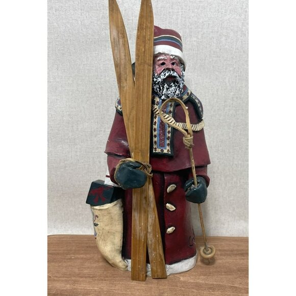 11 Large NORDIC Santa Claus Collectible Figurine with Skis Unmarked Odd - Picture 6 of 11